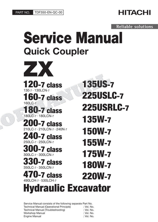 Hitachi Quick Coupl 225USLC-7 225USRLC-7 135W-7 135US-7 Excavator Service manual