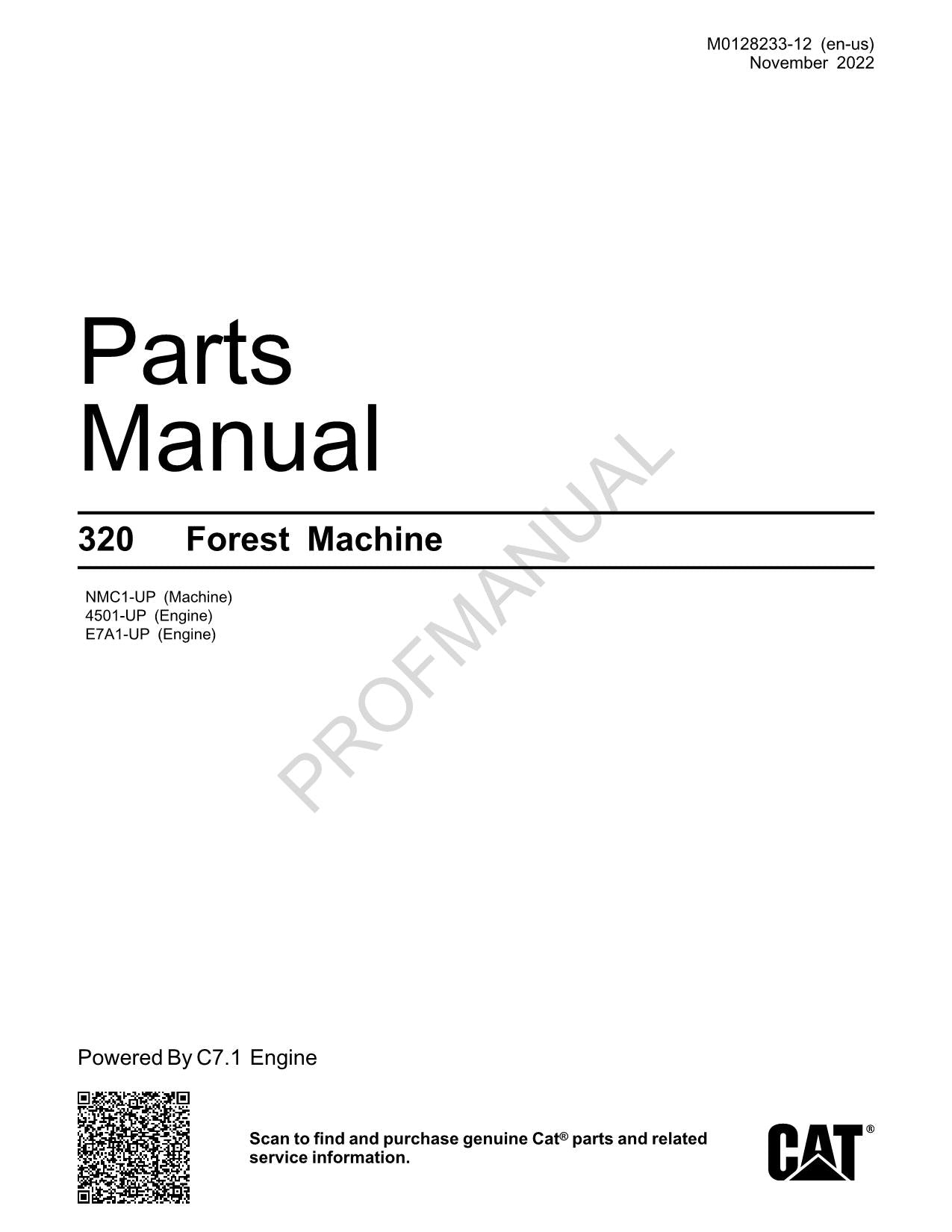 Caterpillar 320 Forest Machine Parts Catalog Manual