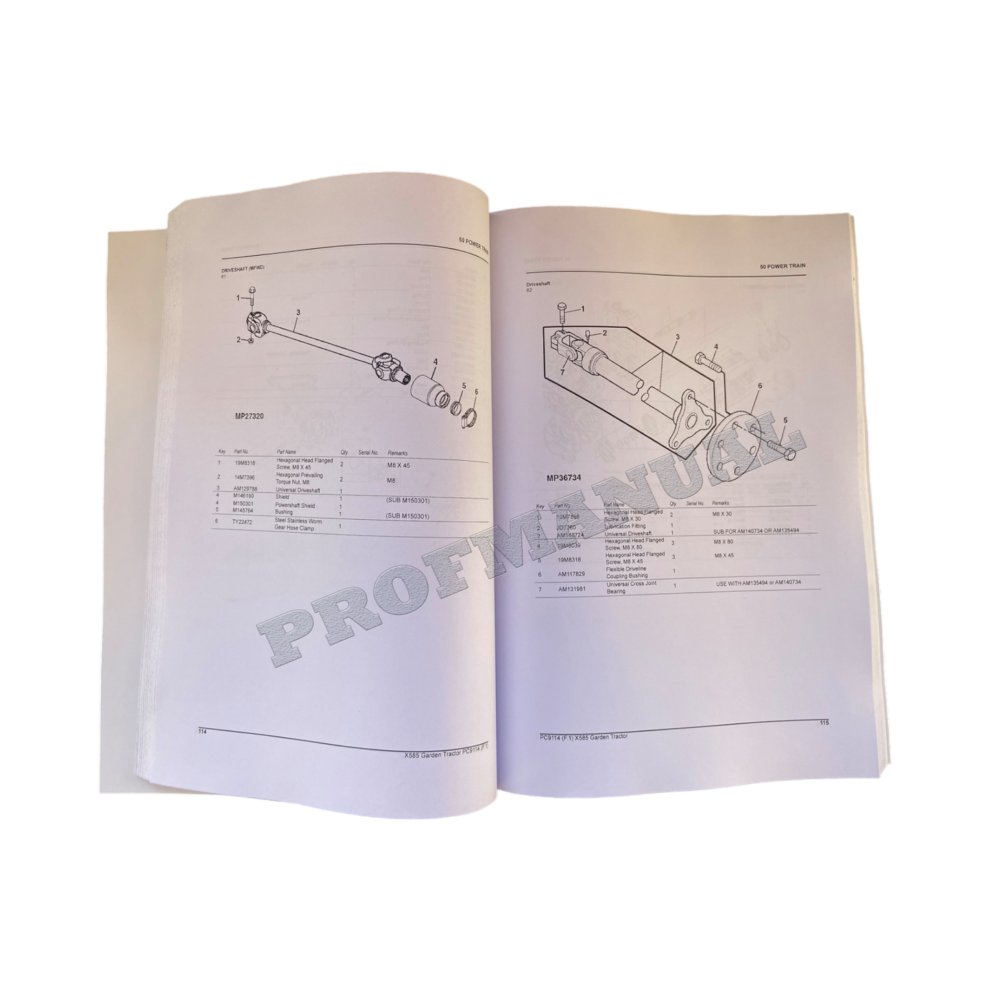 JOHN DEERE X585 TRAKTOR ERSATZTEILKATALOGHANDBUCH 