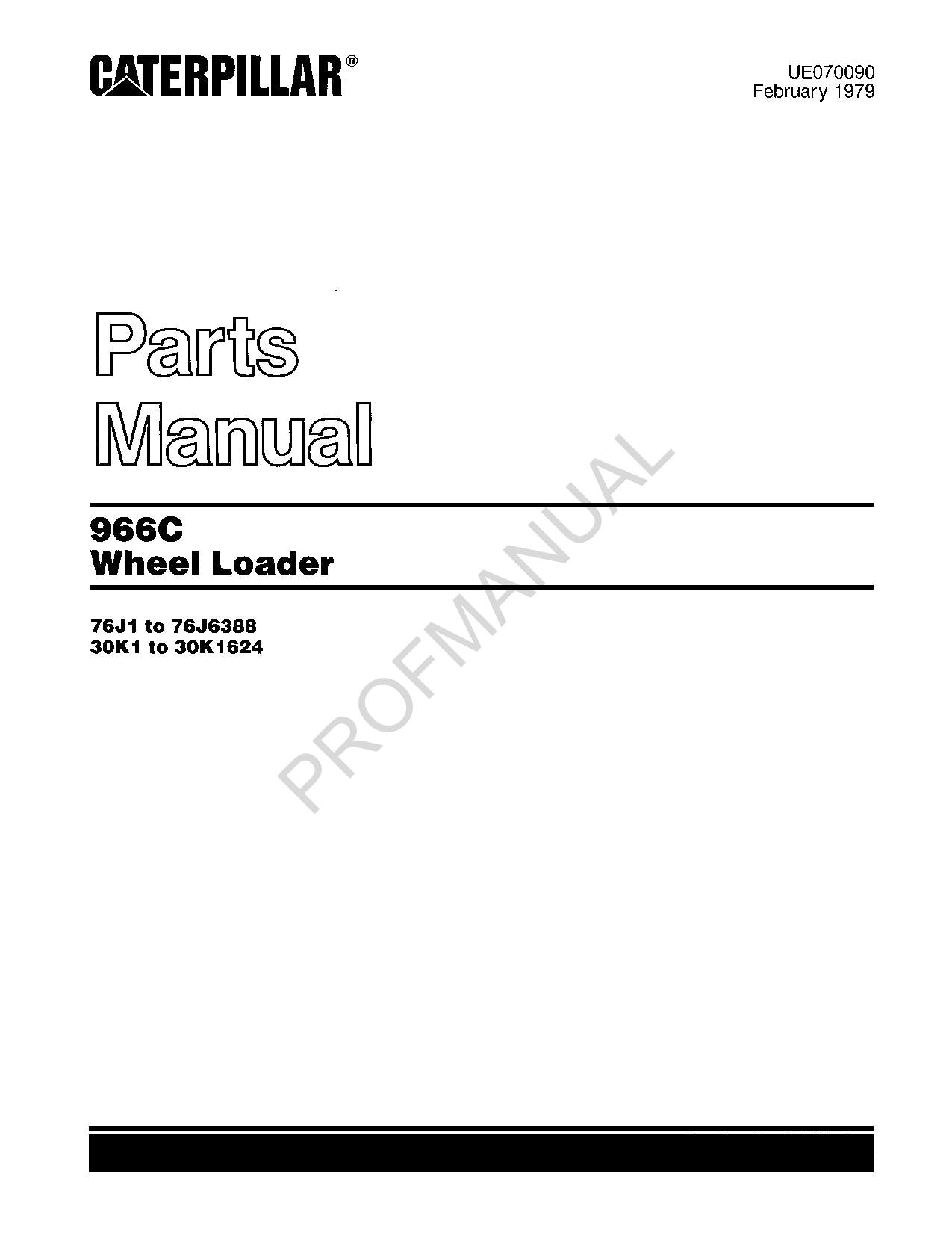 Caterpillar Cat 966C Wheel Loader Parts Catalog Manual UE070090