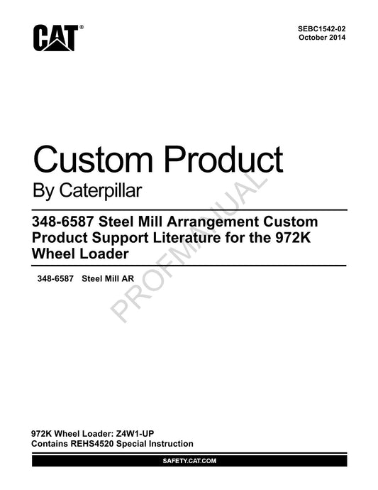 Caterpillar Cat 348 6587 Steel Mill Arrangement 972K Loader Parts Catalog Manual