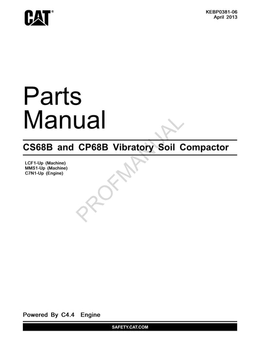 Caterpillar CP68B CS68B Vibratory Soil Compactor Parts Catalog Manual KEBP0381