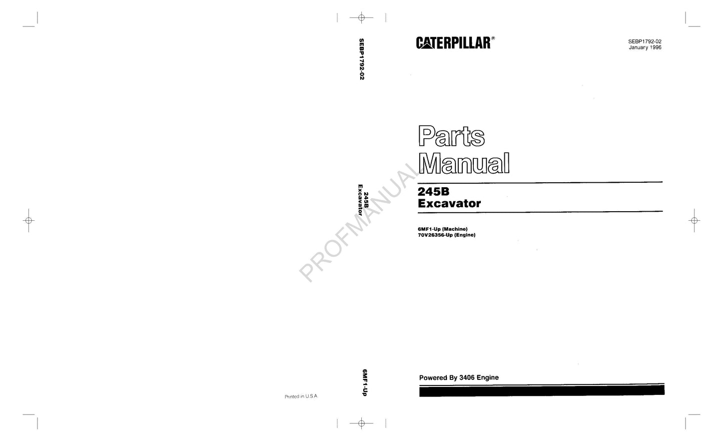 Caterpillar Cat 245B Excavator Parts Catalog Manual ser 70V26356-Up 6MF1-UP