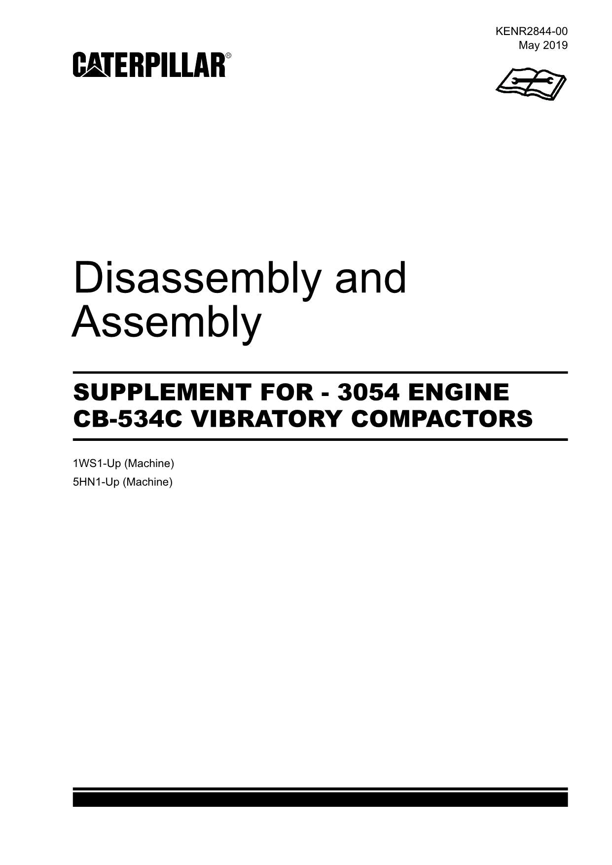 Caterpillar Suppl 3054 ENGINE CB-534C Compactor Disassem Assem Service Manual