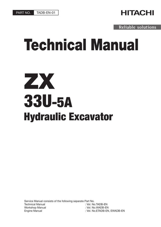 Hitachi ZX33U-5A Excavator Service Manual with Schemes TADB-EN-01