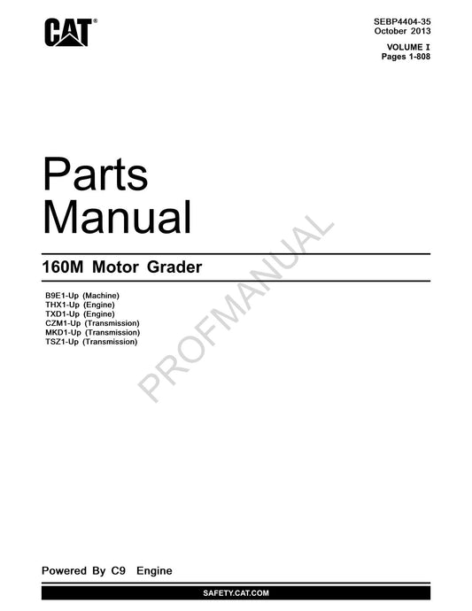 Caterpillar Cat 160M Motor Grader Parts Catalog Manual SEBP4404