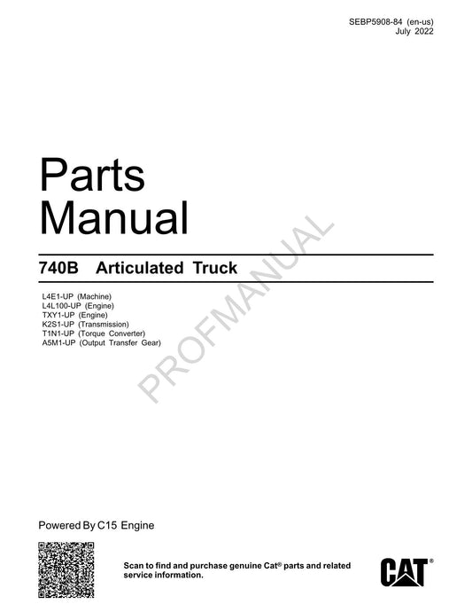 Caterpillar Cat 740B Articulated Truck Parts Catalog Manual SEBP5908