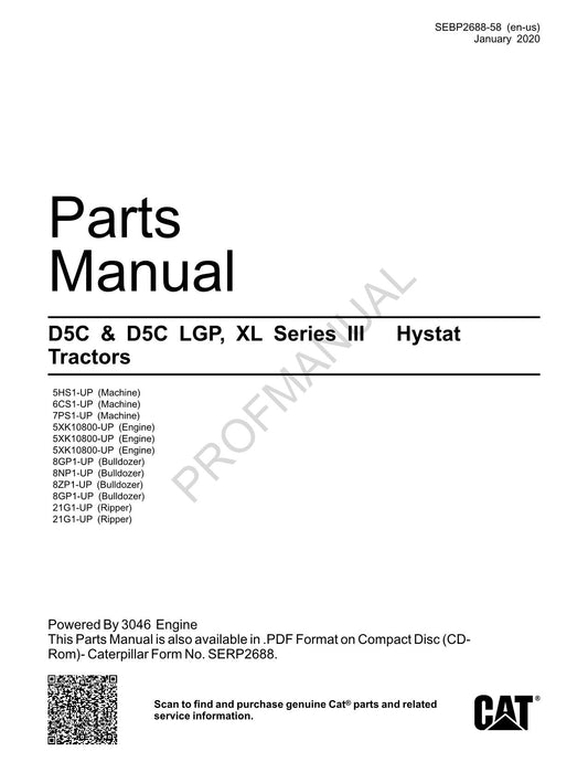 Catalogue de pièces détachées pour tracteur Caterpillar Cat D5C D5C LGP XL série III Hystat