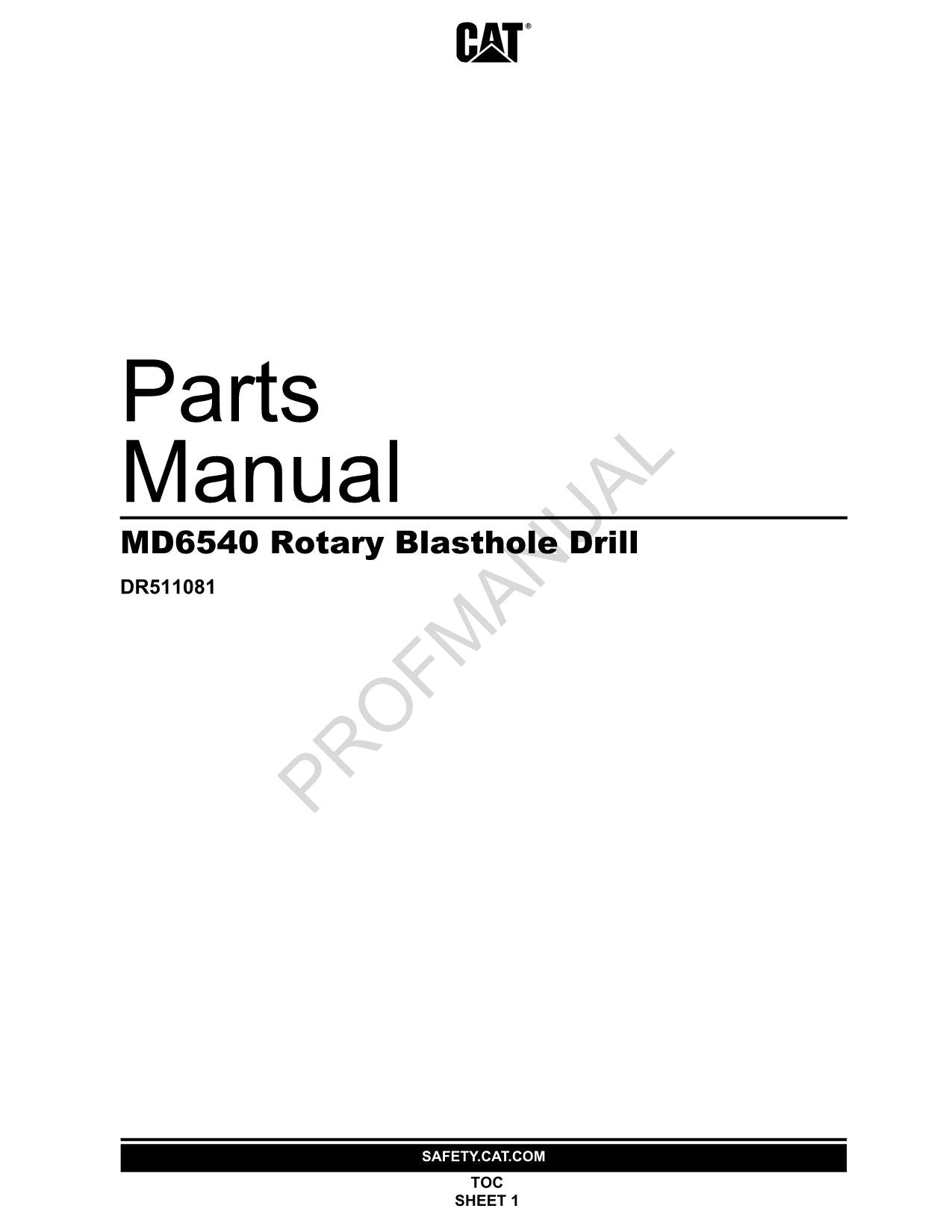 Caterpillar Cat MD6540 Rotary Blasthole Drill Parts Catalog Manual