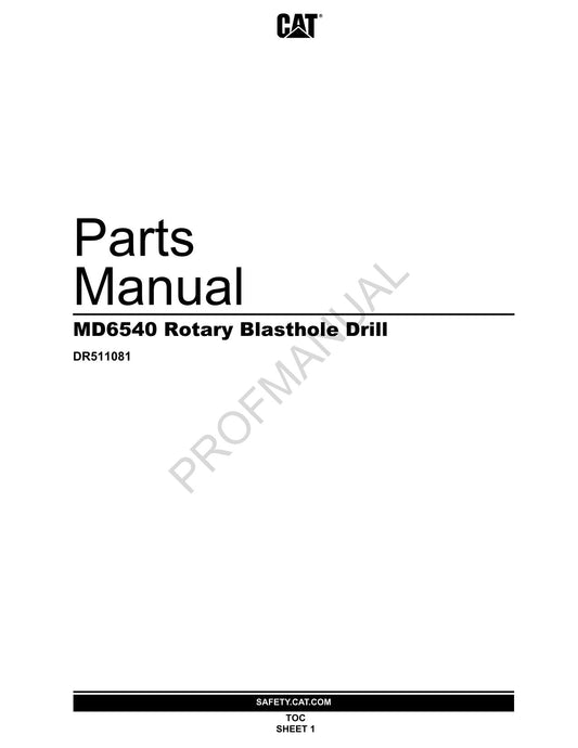 Caterpillar Cat MD6540 Rotary Blasthole Drill Parts Catalog Manual