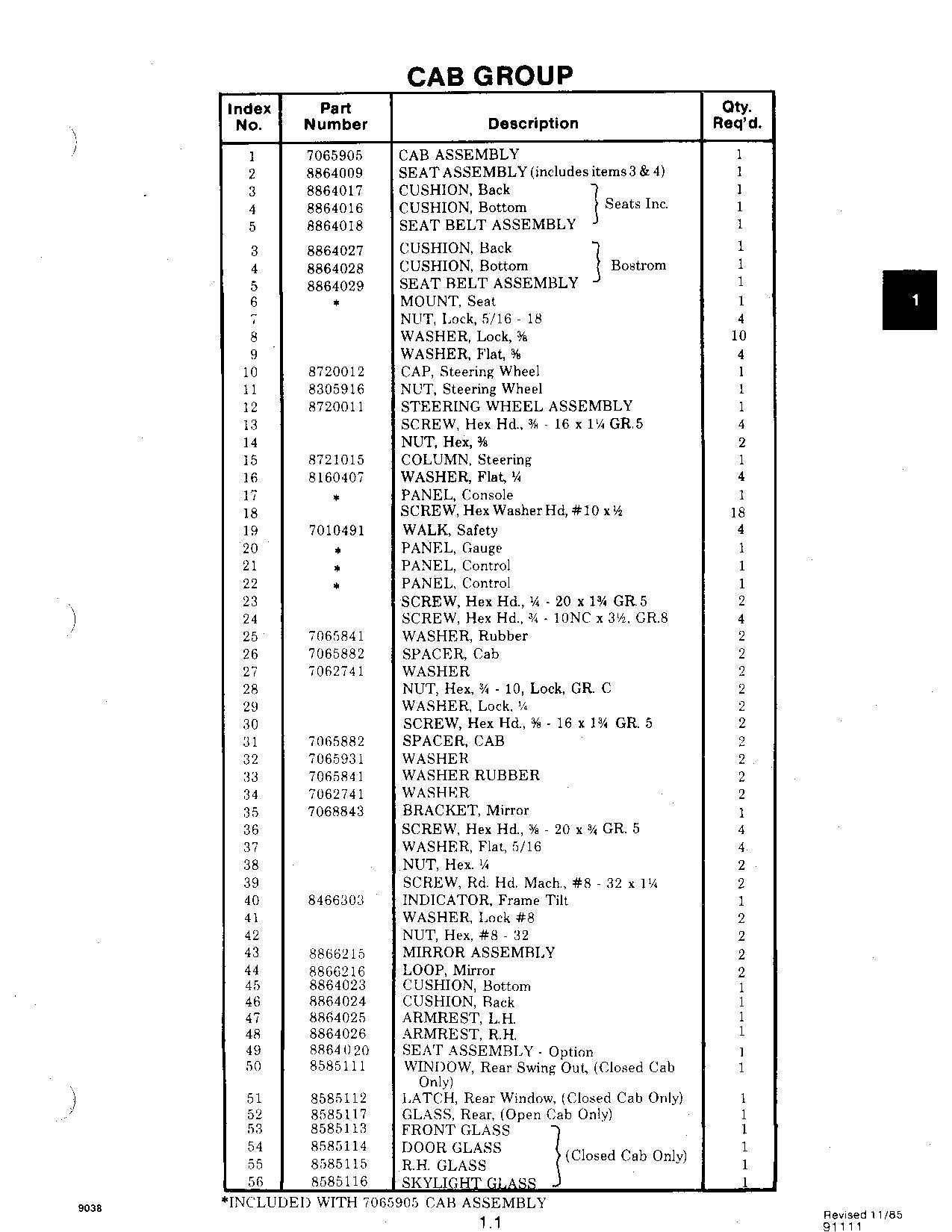 SKYTRAK 9038 Telehandler Parts Catalog Manual Prior to 9A0549