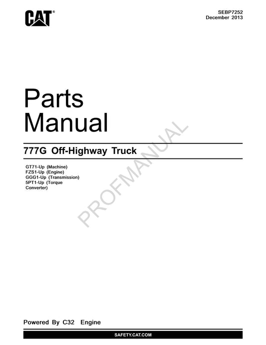 Caterpillar Cat 777G Off Highway Truck Parts Catalog Manual