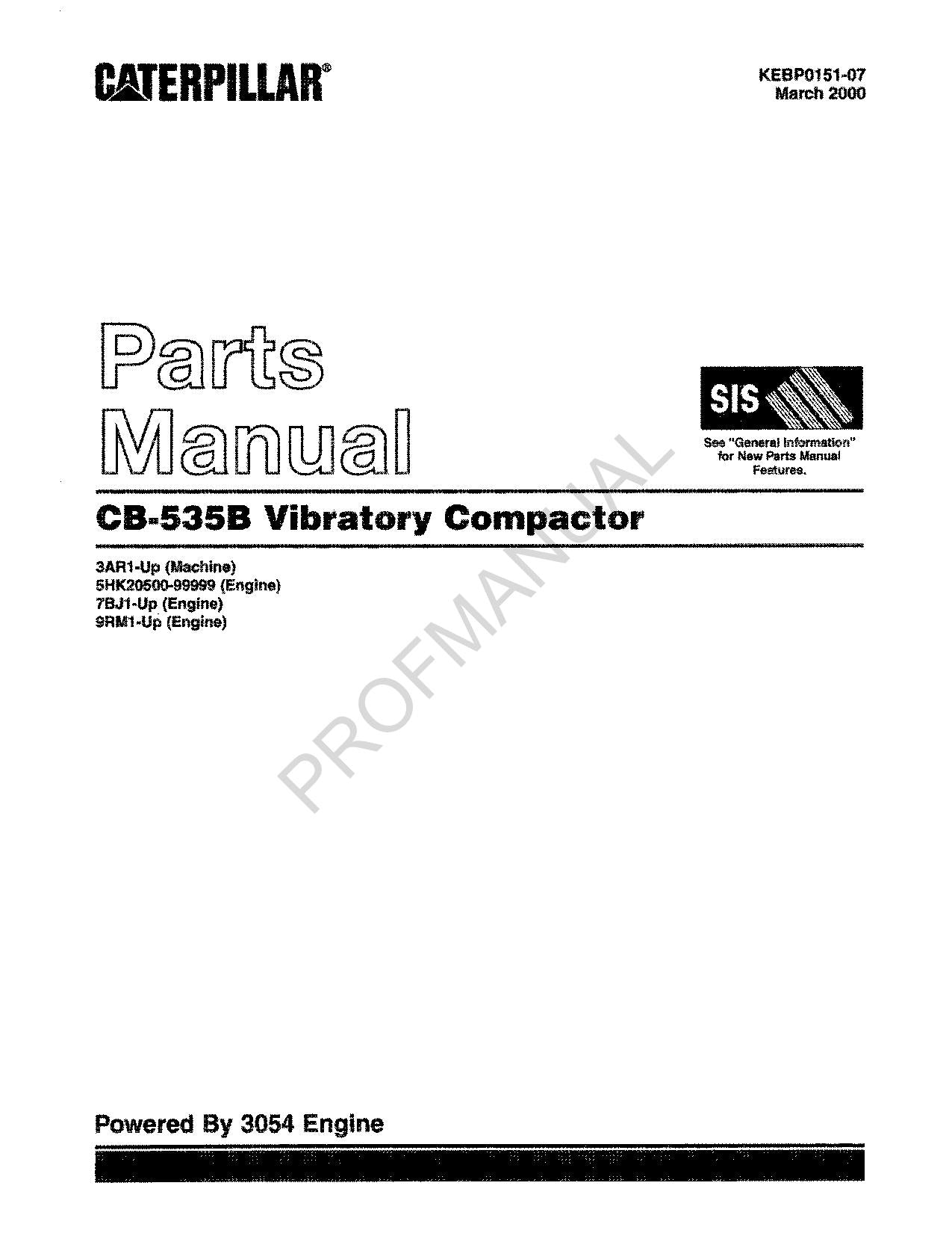 Caterpillar Cat CB 535B Vibratory Compactor Parts Catalog Manual KEBP0151