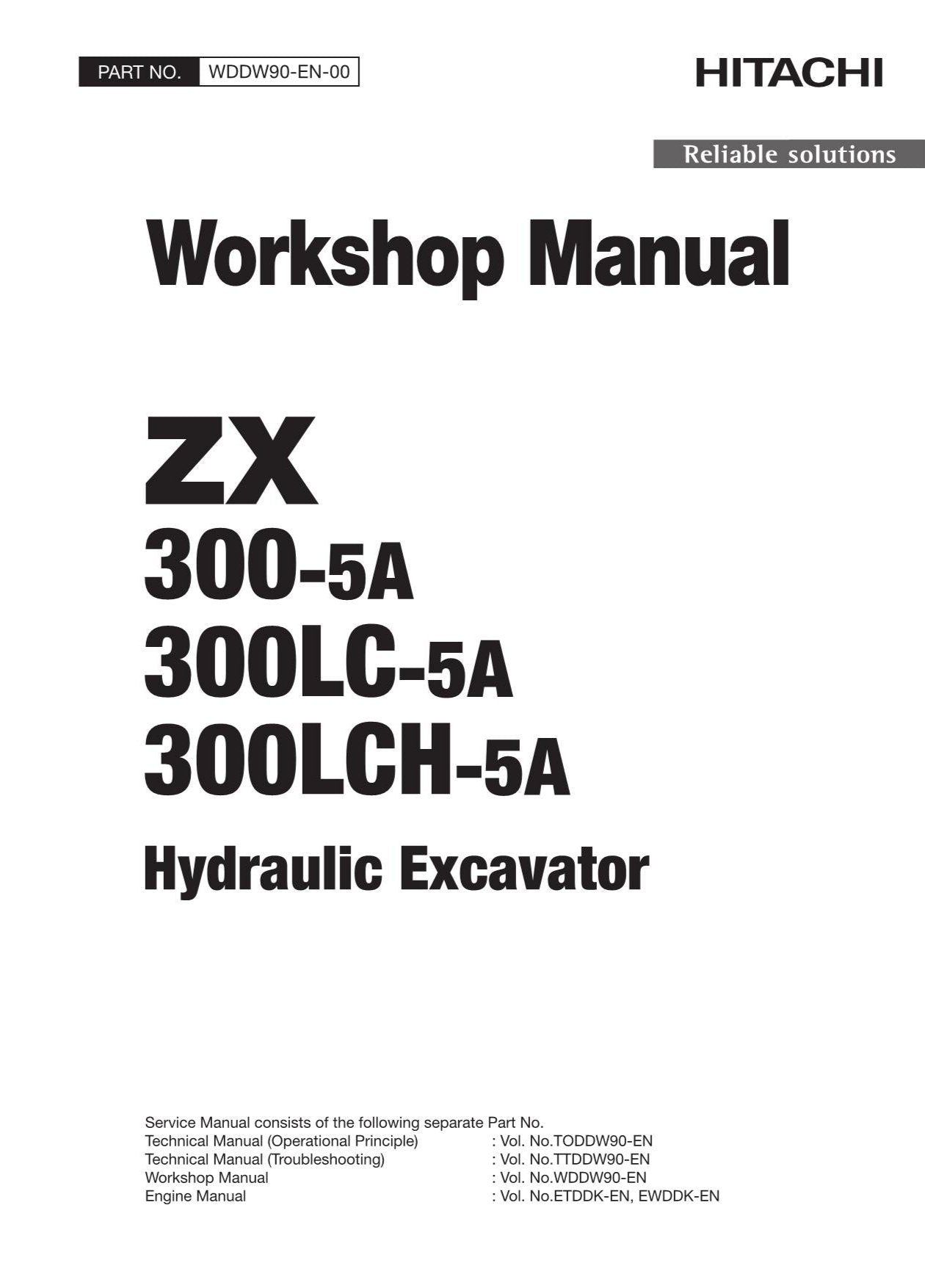 Hitachi ZX300-5A ZX300LC-5A ZX300LCH-5A Excavator Workshop Service manual