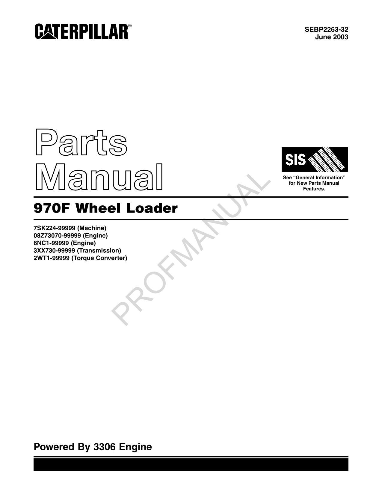 Caterpillar Cat 970F Wheel Loader Parts Catalog Manual SEBP2263