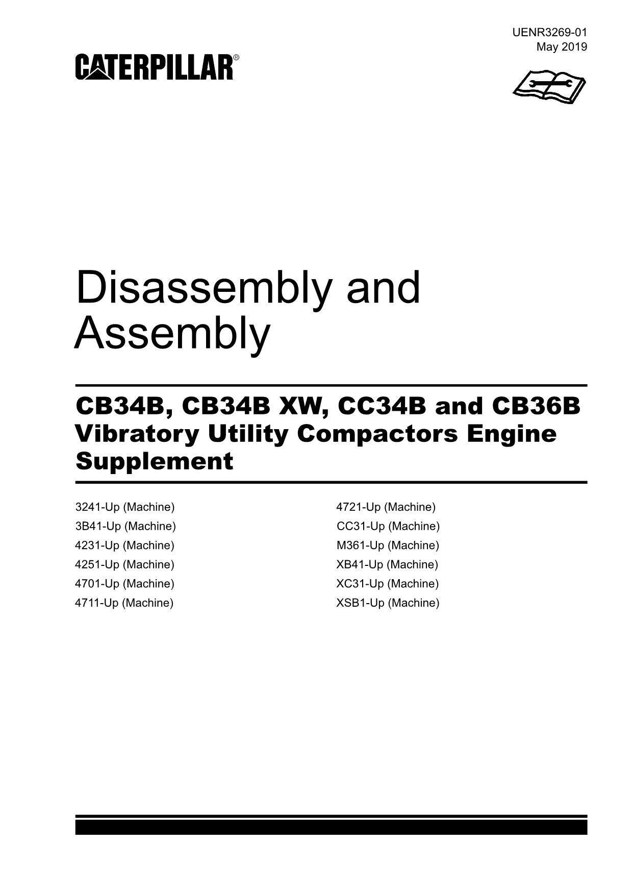 Caterpillar CB34B CB34B XW Compactor Engine Suppl Disassem Assem Service Manual