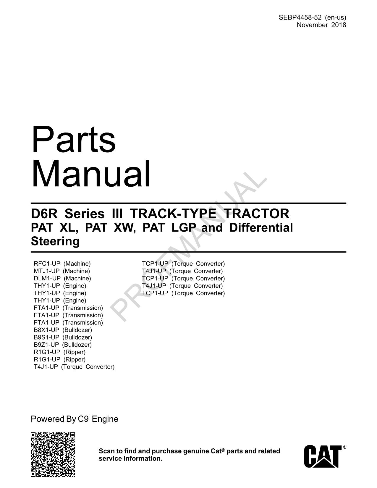 Manuel du catalogue de pièces détachées du tracteur Caterpillar Cat D6R série 3 PAT XL PATXW PAT LGP