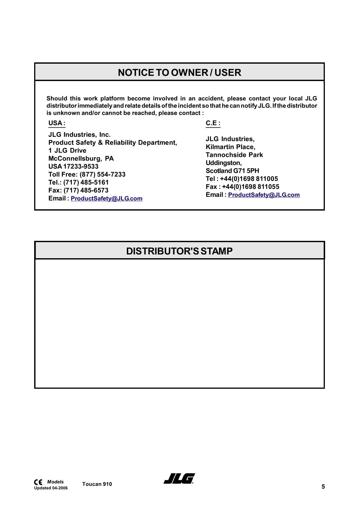 TOUCAN 910 Vertical Lift Maintenance Operation Operators Manual