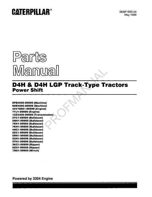 Catalogue de pièces détachées pour tracteur Caterpillar Cat D4H D4H LGP SEBP1895