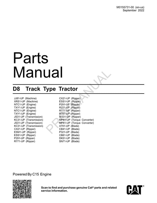 Caterpillar Cat Track Type Tractor Parts Catalog Manual M0155731