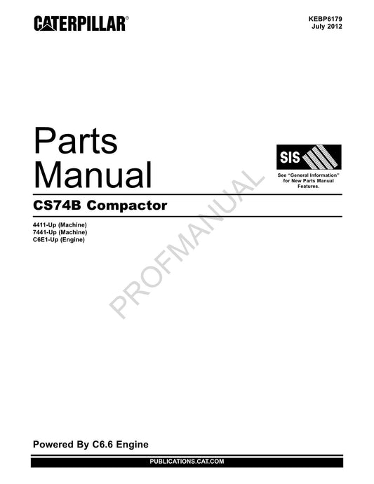 Caterpillar Cat CS74B Compactor Parts Catalog Manual