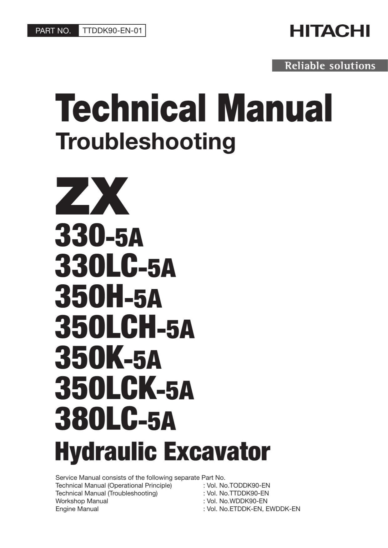 Hitachi ZX350LCK-5A ZX380LC-5A Excavator Troubleshooting Service Manual Schemes