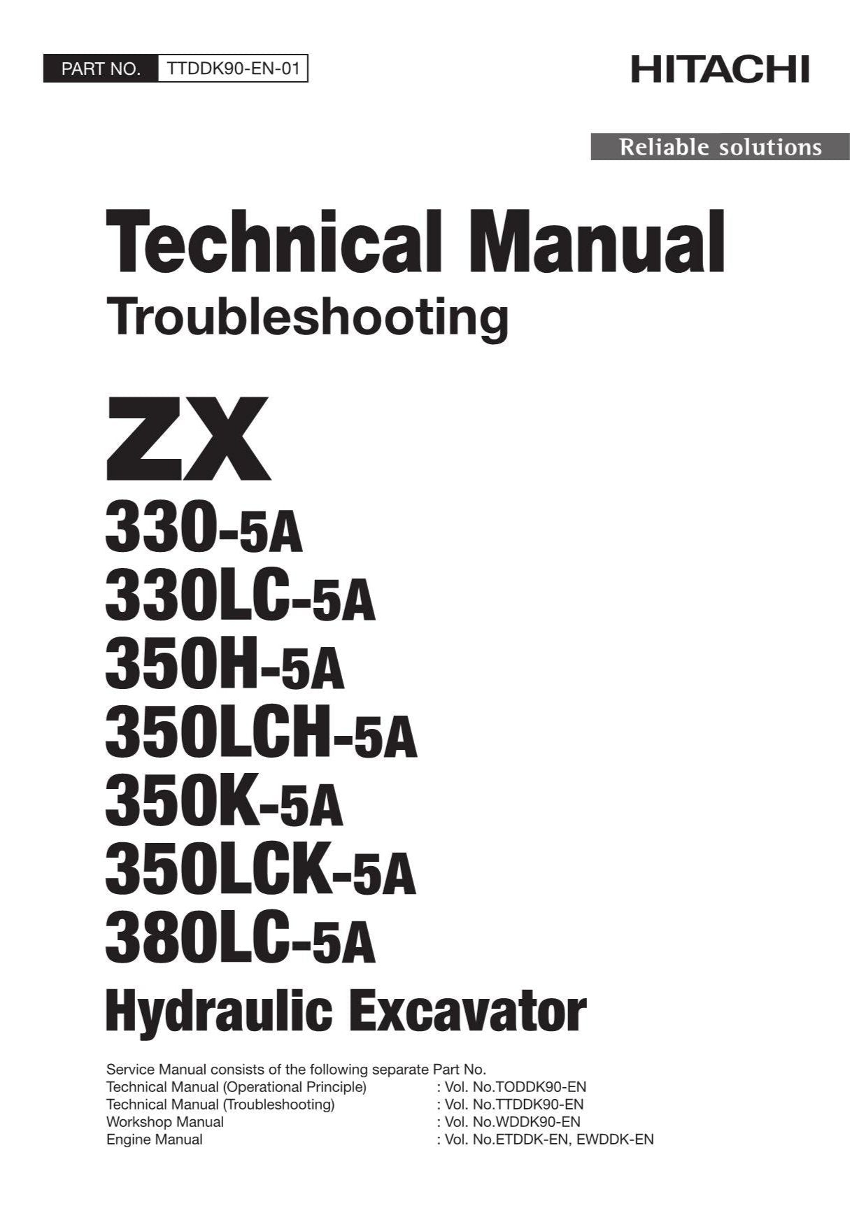 Hitachi ZX350LCH-5A ZX350K-5A Excavator Troubleshooting Service Manual Schemes