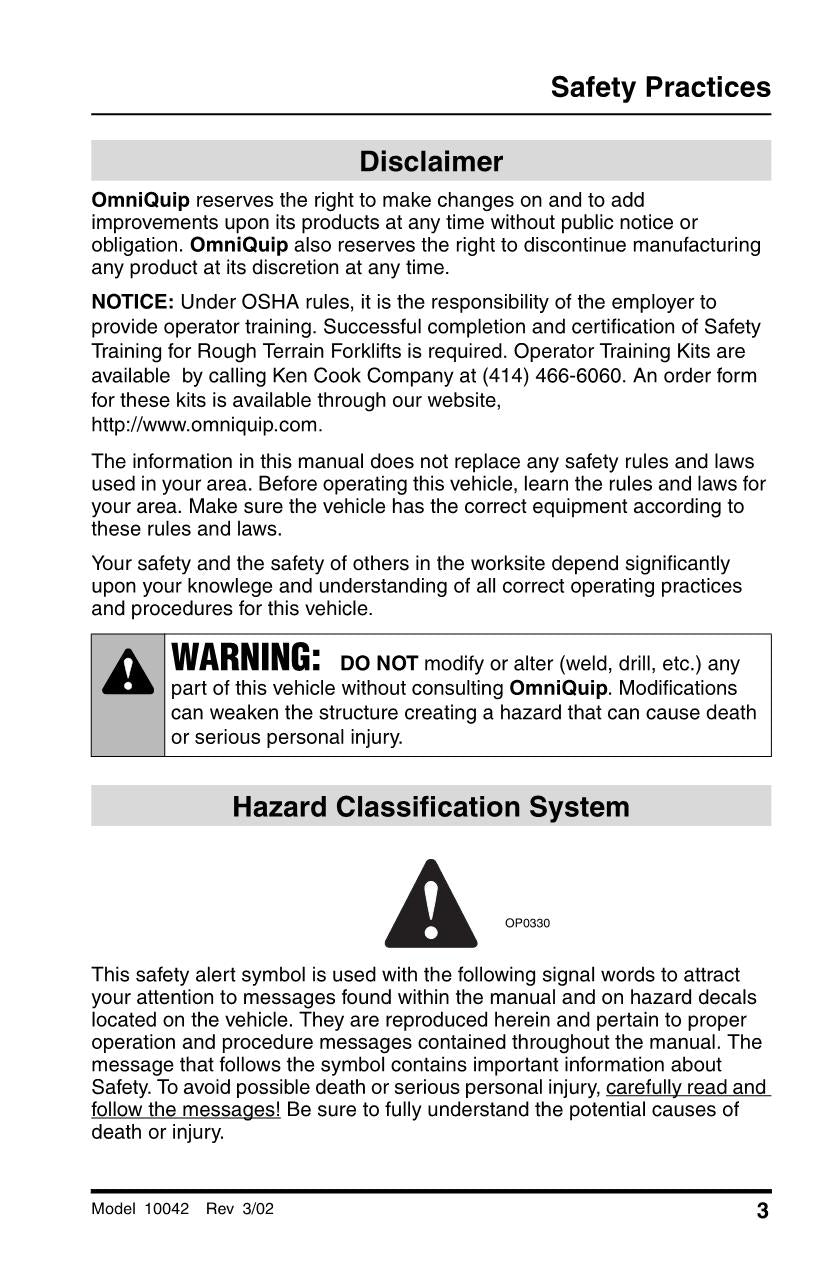 SKYTRAK 10042 Telehandler Maintenance Operation Operators Manual 8990393