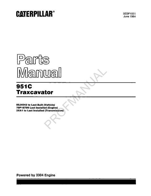 Caterpillar Cat 951C Traxcavator Parts Catalog Manual