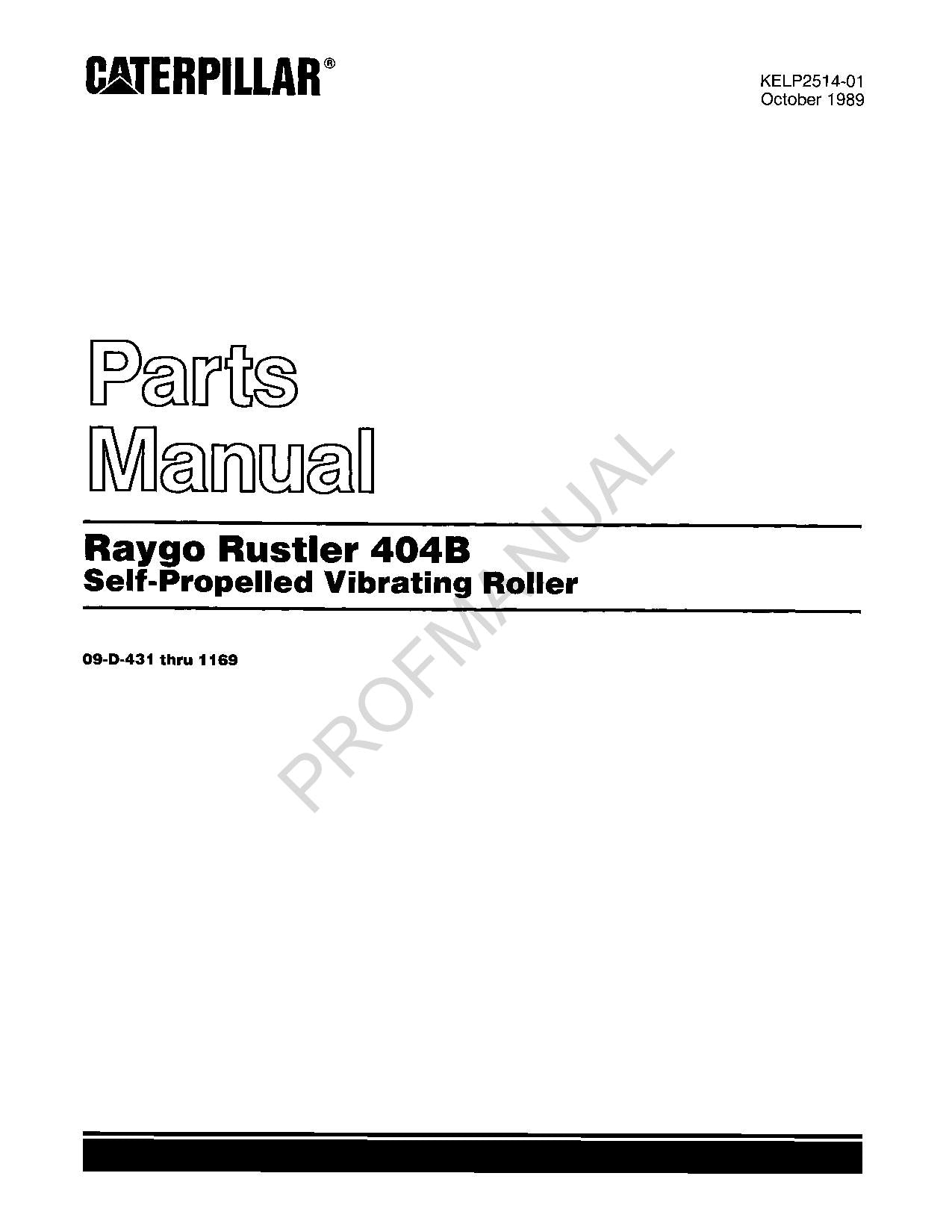 Caterpillar 404B Self Propelled Vibrating Roller Parts Catalog Manual