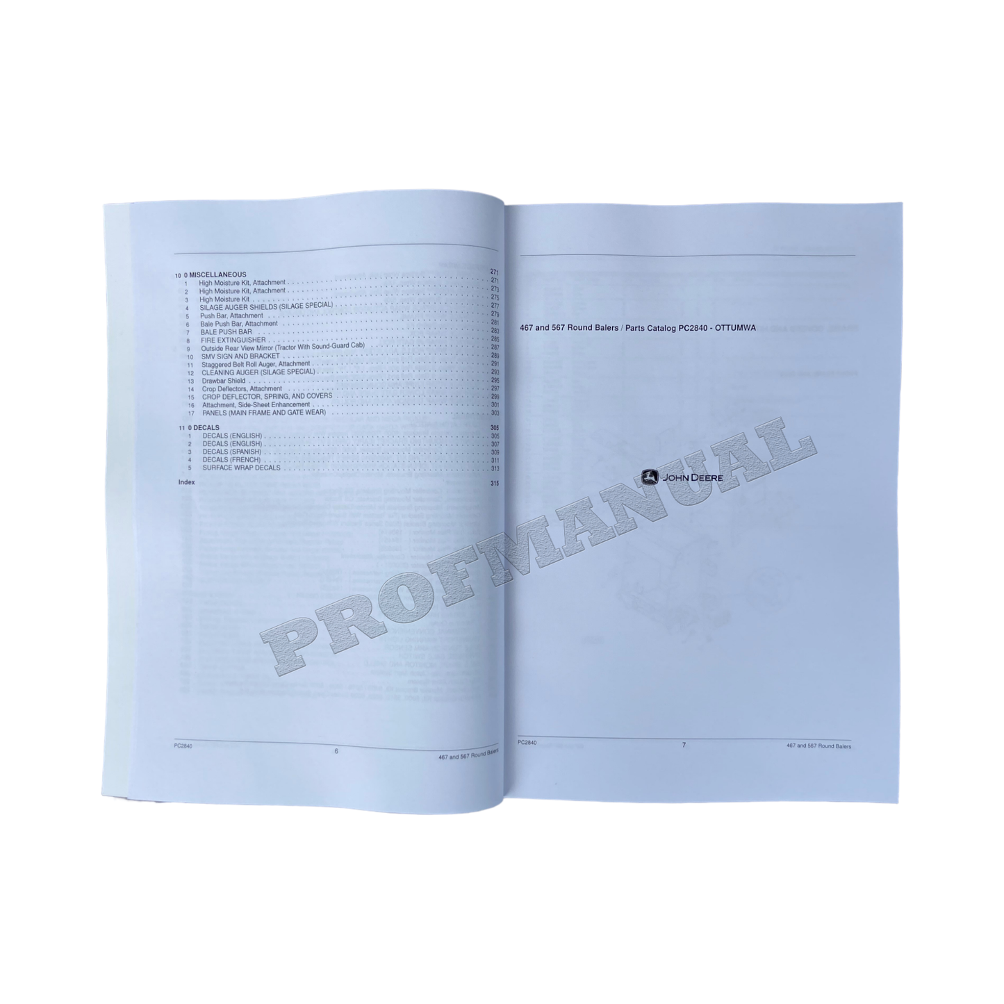 JOHN DEERE 467 467S 567 ROUND BALER PARTS CATALOG MANUAL