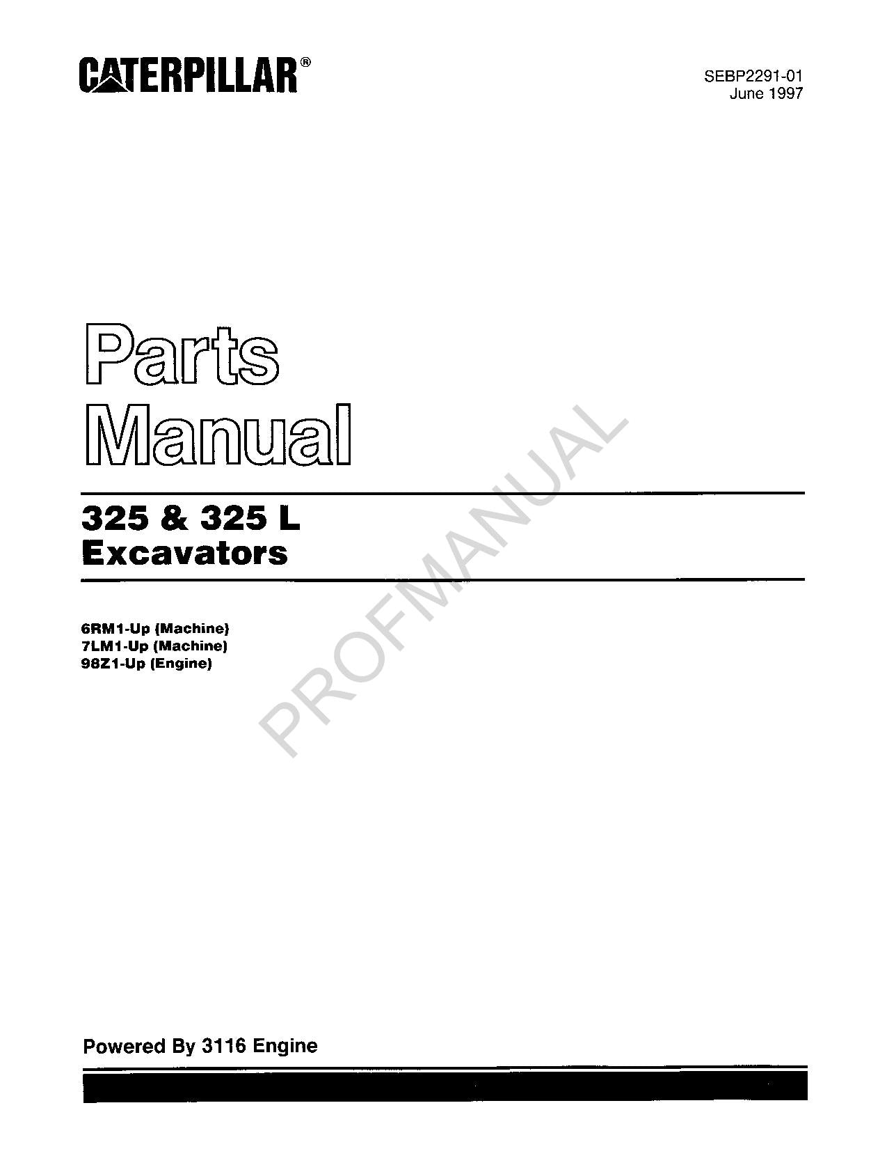 Manuel du catalogue des pièces détachées pour excavatrice Caterpillar Cat 325 325 L