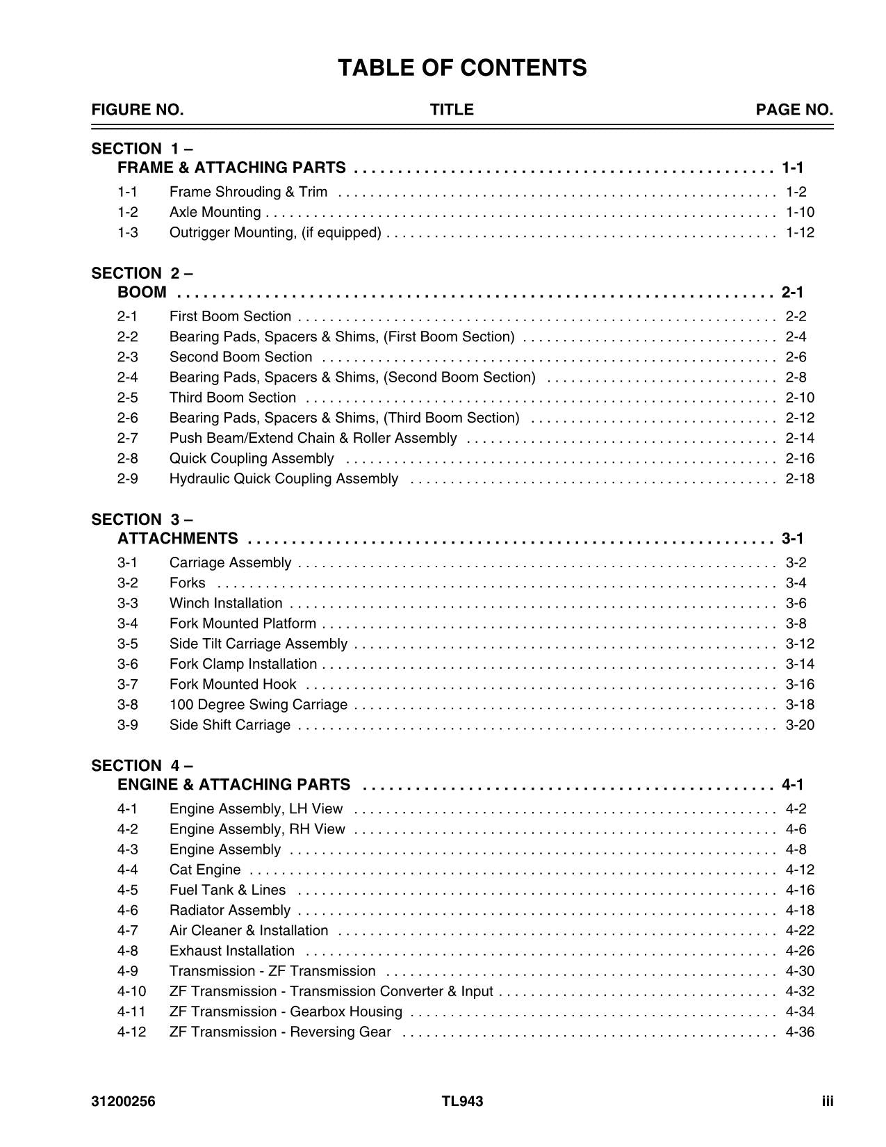 Catalogue de pièces détachées pour chariot télescopique Caterpillar TL943 Manuel SN TBL et après