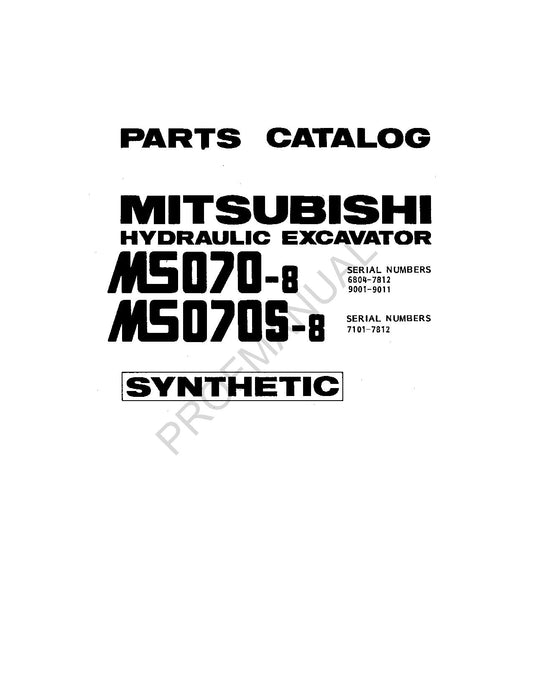 Caterpillar Mitsubishi Hydraulic Excavator MS070 8 MS070S 8 Parts Catalog Manual