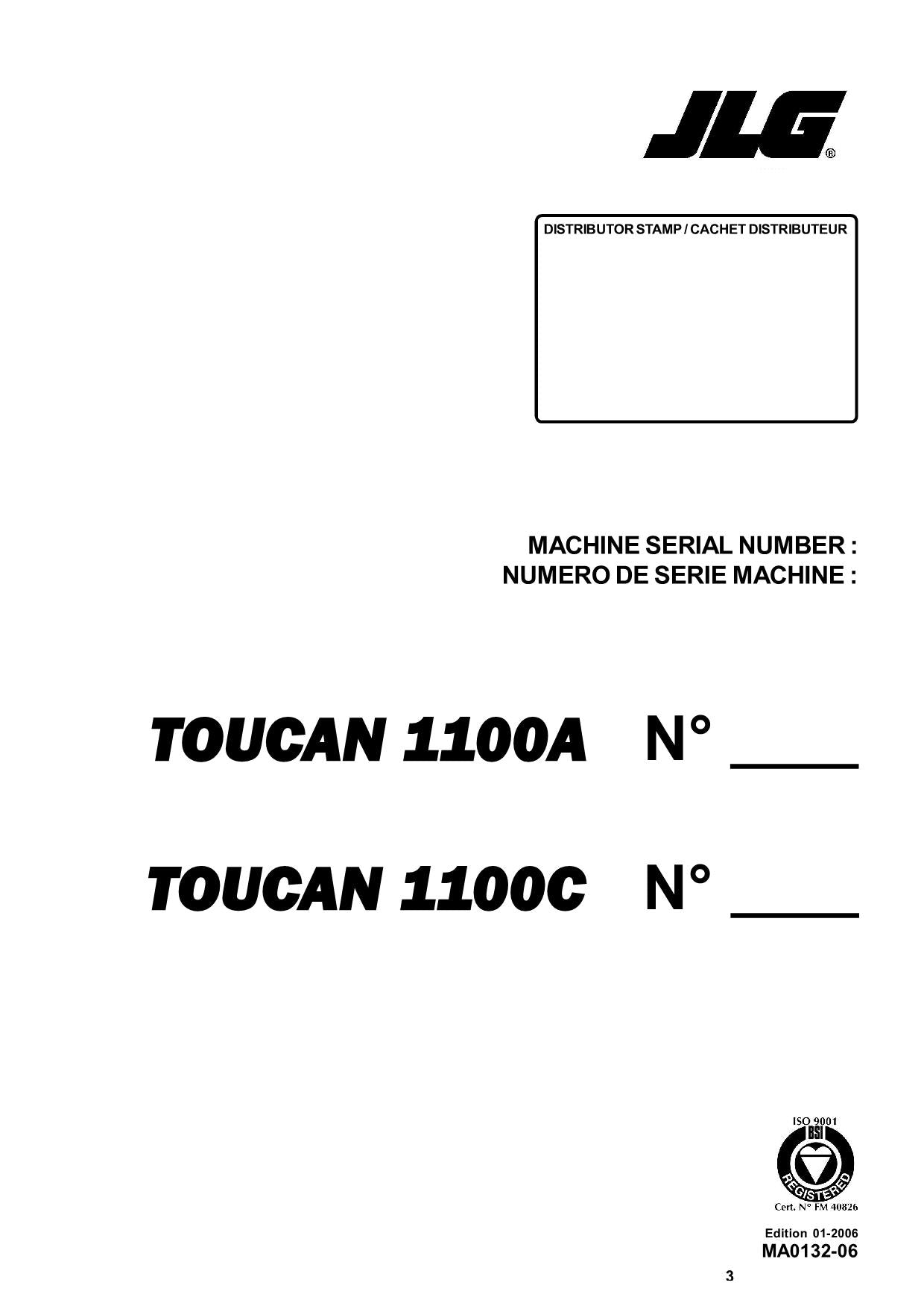 TOUCAN 1100 Vertical Lift Parts Catalog Manual MA013206 Multi language