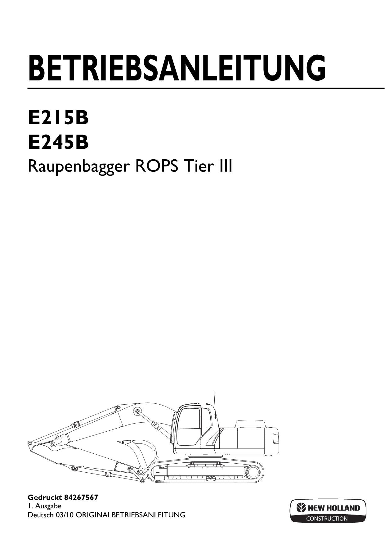 New Holland E215B E245B Bagger Betriebsanleitung