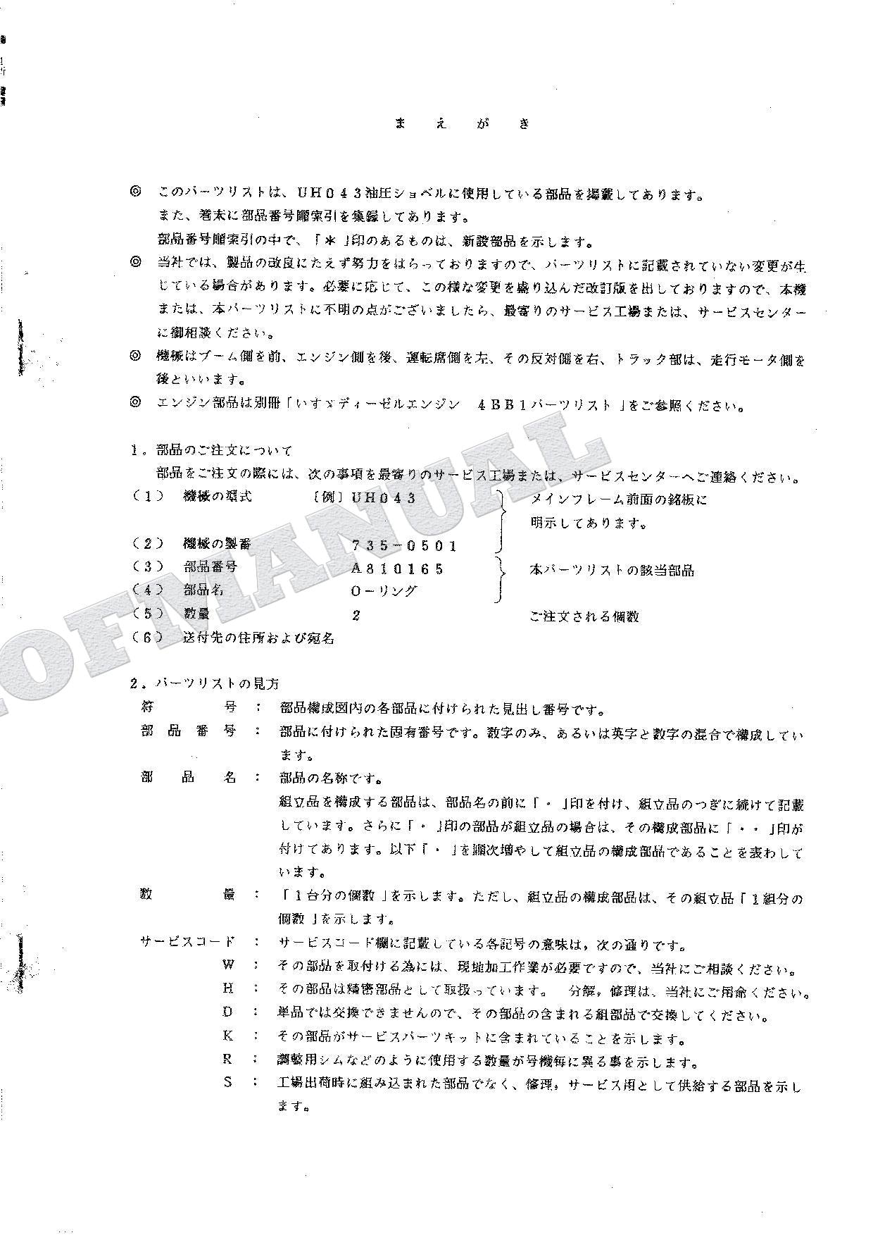 HITACHI UH043 Excavator Parts Catalog Manual EP735-2-1