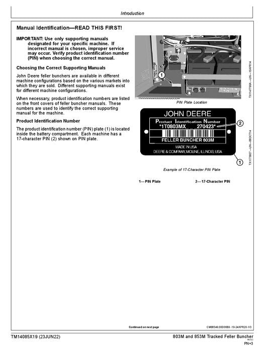 JOHN DEERE 803M 853M BUNCHER OPERATION TEST TECHNICAL MANUAL TM14085X19