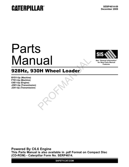 Caterpillar Cat 928Hz 930H Wheel Loader Parts Catalog Manual SEBP4614