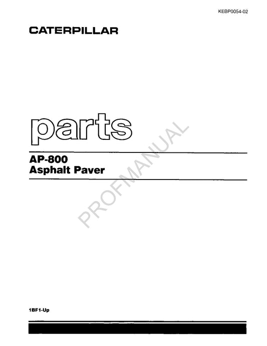 Caterpillar Cat AP 800 Asphalt Paver Parts Catalog Manual