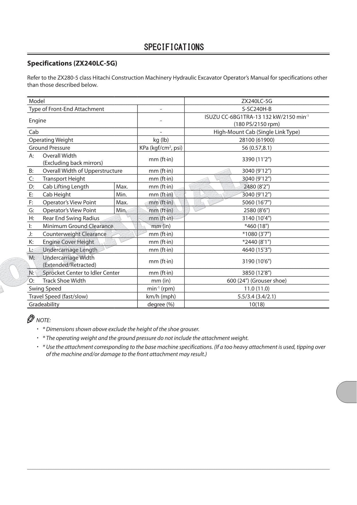 HITACHI ZX240LC-5 330LC-5G Excavator Material Handling Service Manual