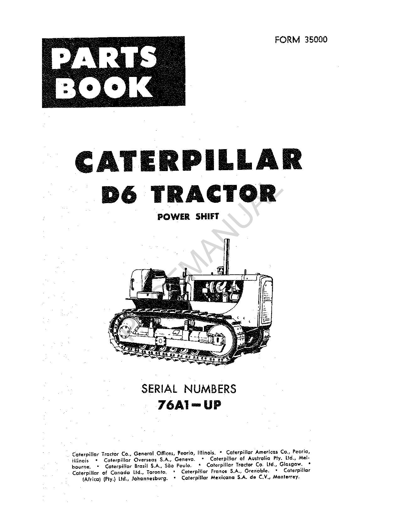 Caterpillar Cat D6 Tractor Parts Catalog Manual ser 76A1-Up