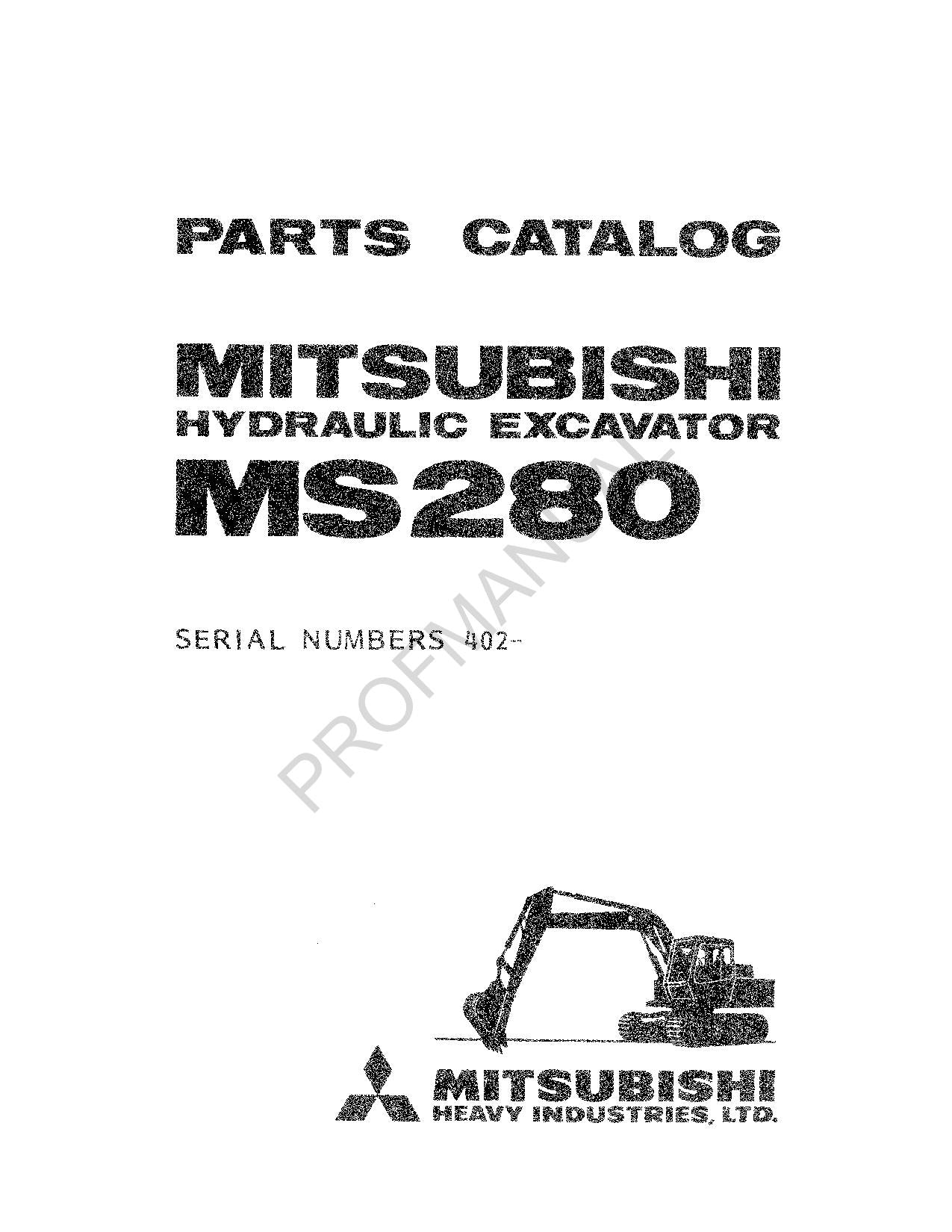 Caterpillar Cat MS280 Mitsubishi Hydraulic Excavator Parts Catalog Manual