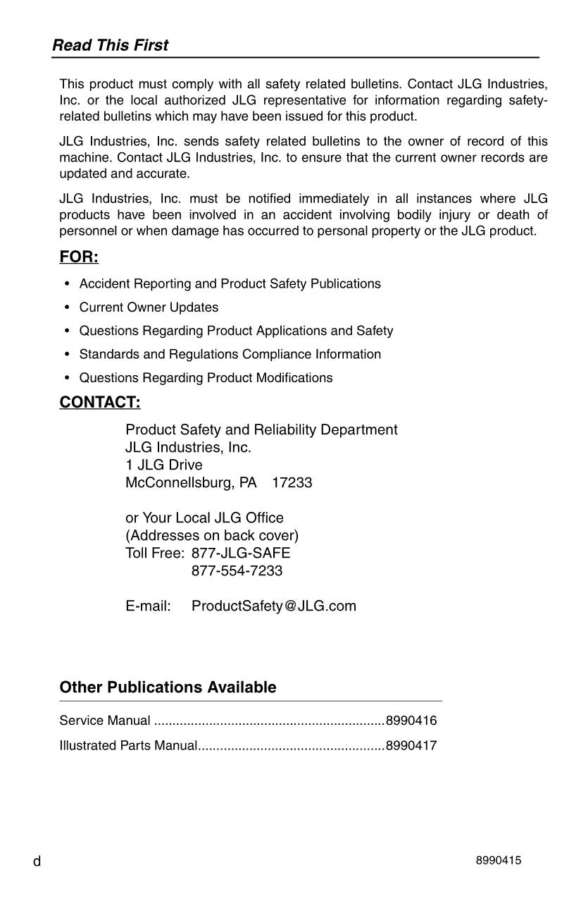 SKYTRAK 6036 Telehandler Maintenance Operation Operators Manual 8990415