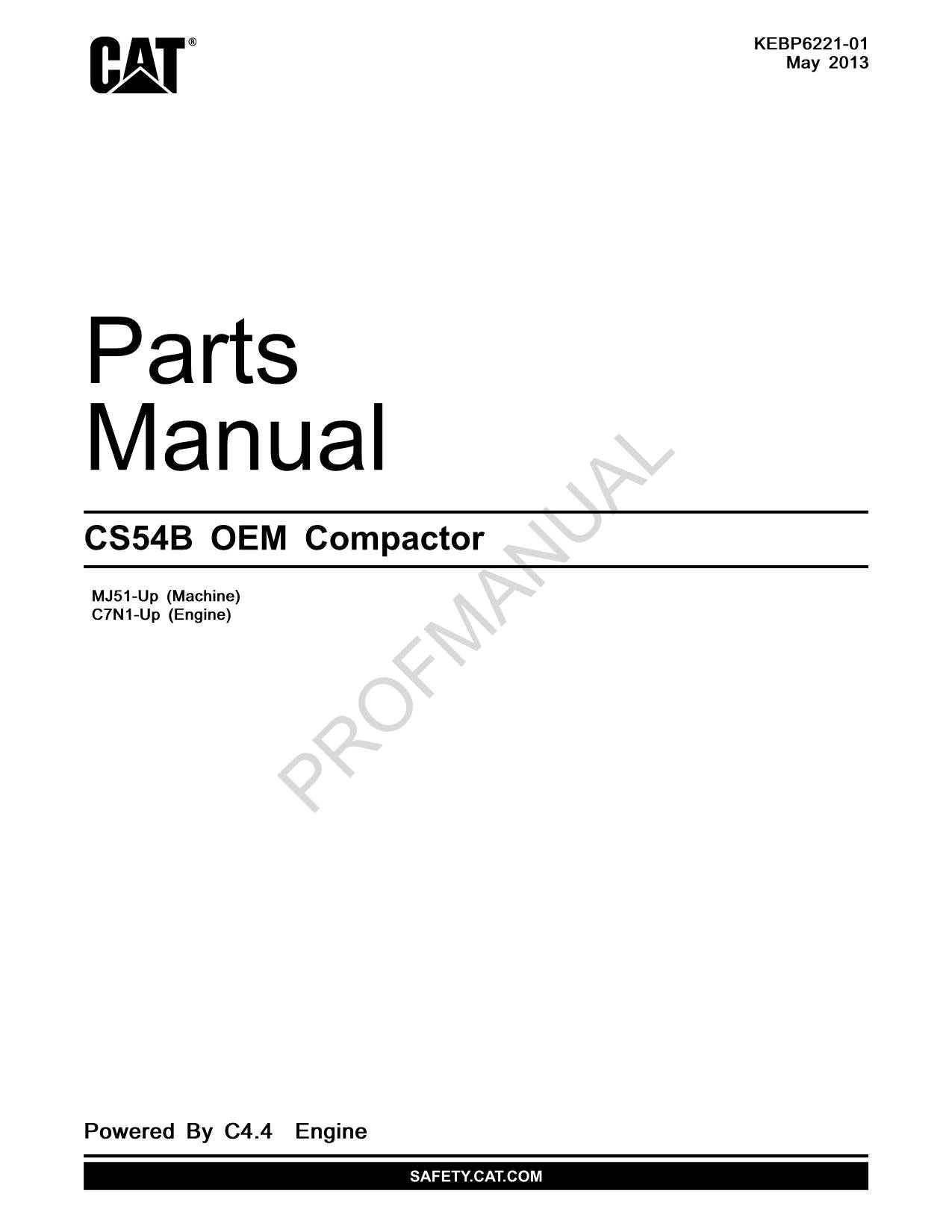 Caterpillar Cat CS54B Compactor Parts Catalog Manual KEBP6221