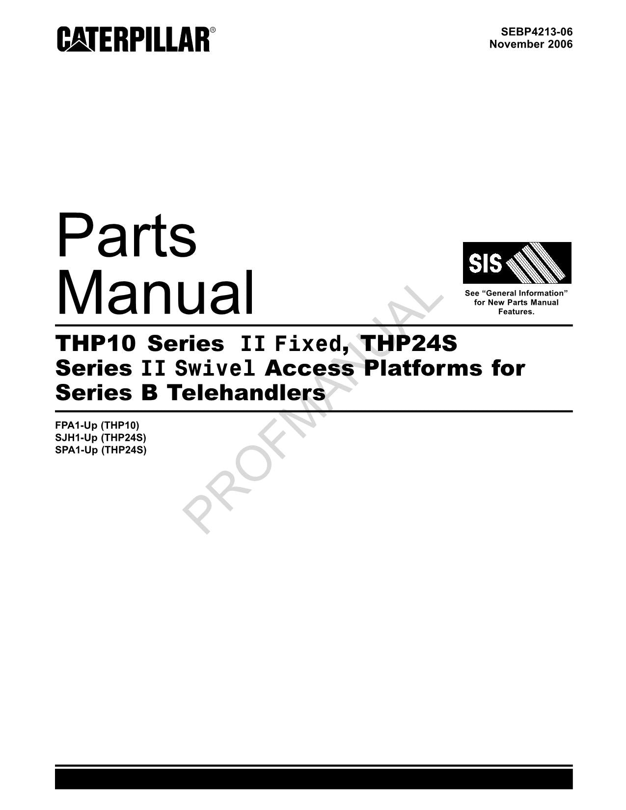 Caterpillar Cat THP10 II Fixed THP24S II Telehandler Parts Catalog Manual