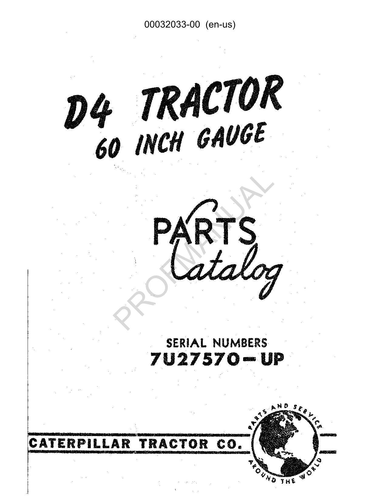 Caterpillar Cat D4 Tractor Parts Catalog Manual ser 7U27570-Up