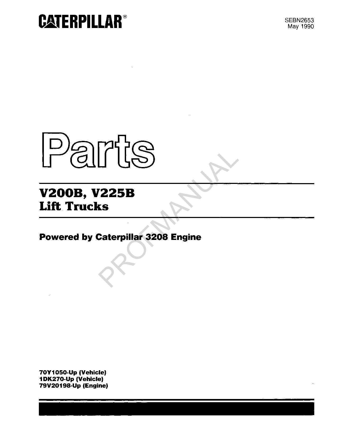 Caterpillar Cat V200B V225B Gabelstapler Off-Highway-Traktor Teilekatalog Handbuch