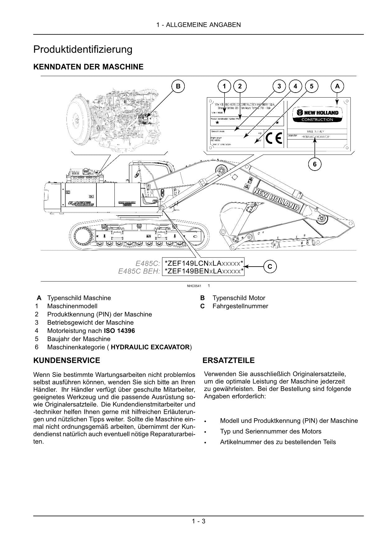 New Holland E485C Bagger Manuel d'instructions