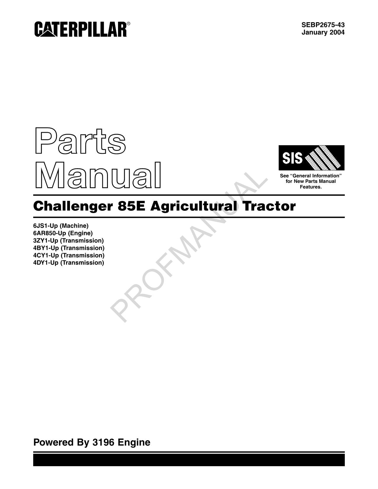 Caterpillar Cat Challenger 85E Agricultural Tractor Parts Catalog Manual